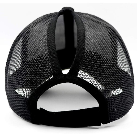 Womens Pony Hat High Ponytail Baseball Cap 0002-aztec Print Black - Picture 5 of 6